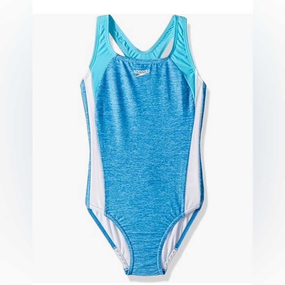 Speedo Girl's Swimsuit One Piece Infinity Splice Thick Strap deep sapphire